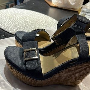 Stuart Weitzman Wedges denim with silver Buckle with dust bag